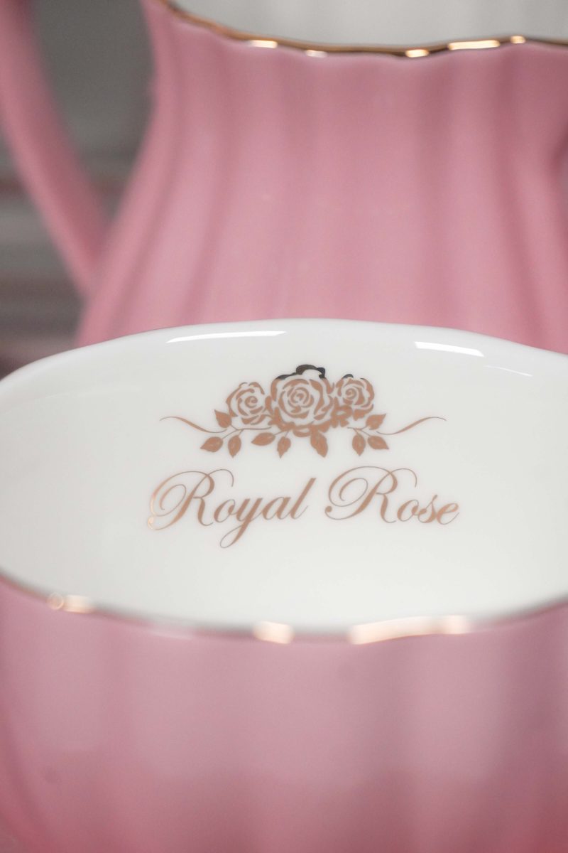 Tazza e Piattino Royal Rose Rosa con Bordo Oro 200 ml - Isabelle Rose