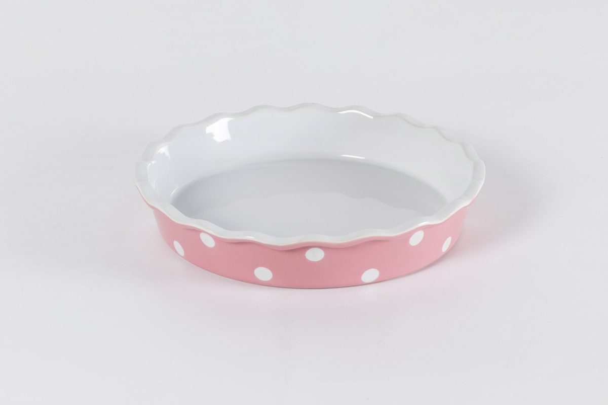 Teglia per Torta Rosa con Pois - Ceramica Gres 26,5 cm Isabelle Rose