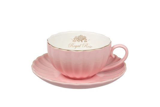 Tazza e Piattino Royal Rose Rosa con Bordo Oro 200 ml - Isabelle Rose